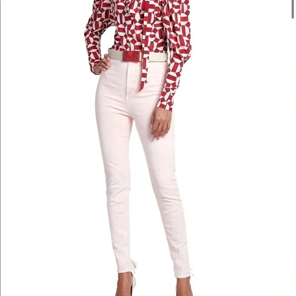 Isabel Marant Nikino High Waist Ankle Tie Skinny Light Pink Jeans Size 6 - Picture 1 of 13